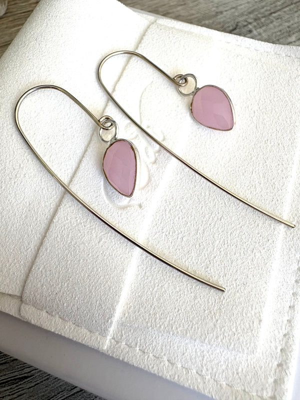 Pink Chalcedony Teardrops on 925 Sterling Silver Statement Ear wires