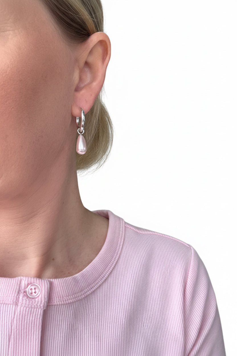 Pearl Droplet Hoops Pink large