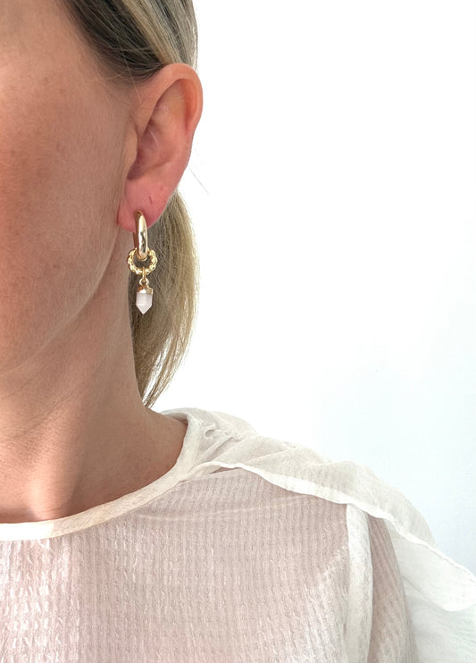 Rose Quartz wide hoops Point Gemstone Charm Earrings