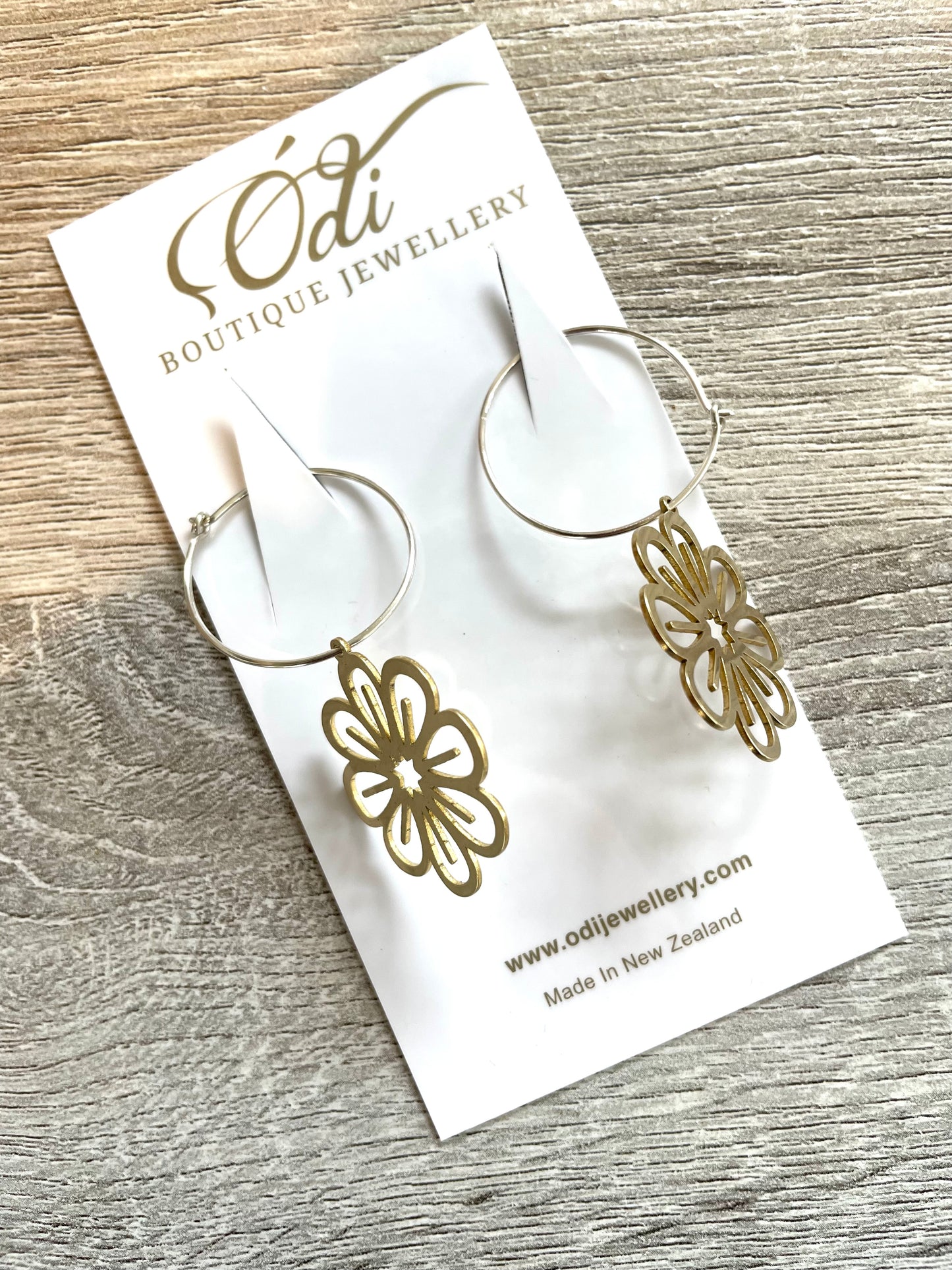 Brass and Sterling Silver Daisy Contrast Earrings