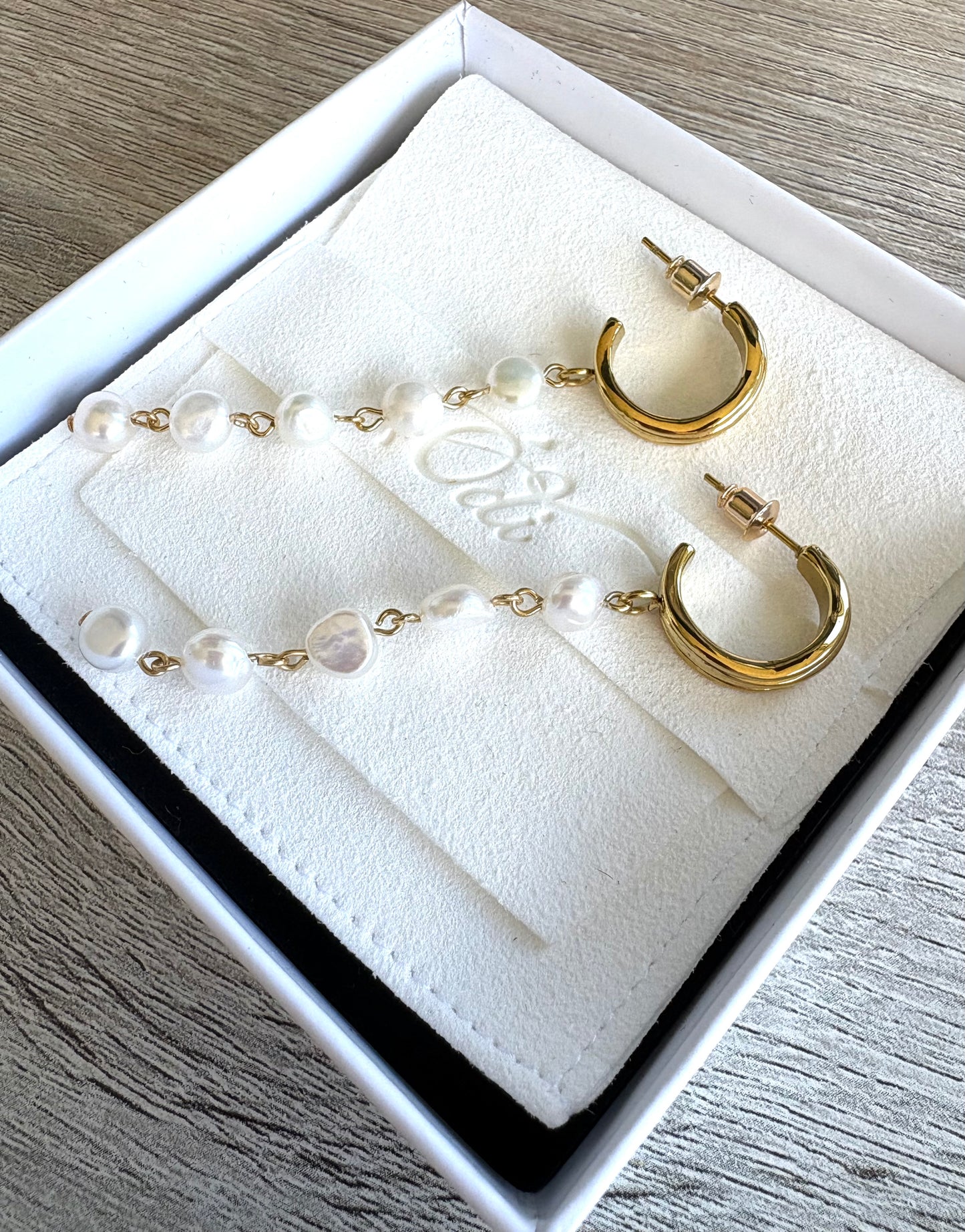 Wave Hoop Fresh Water Nugget Pearls Dangles- Stainless Steel Jewellery