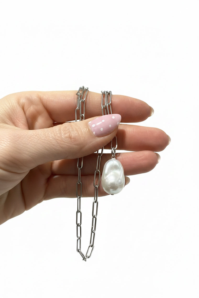 Baroque pearl Stainless Steel Necklace Silver