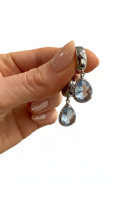 Aquamarine Classic Teardrops Silver