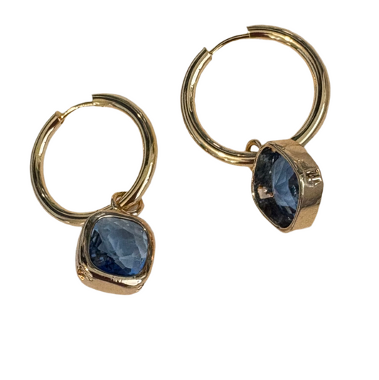 Glass Cushion Hoops Sapphire Blue