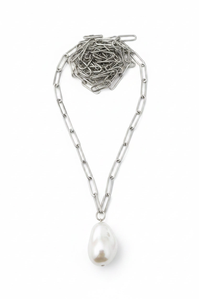 Baroque pearl Stainless Steel Necklace Silver