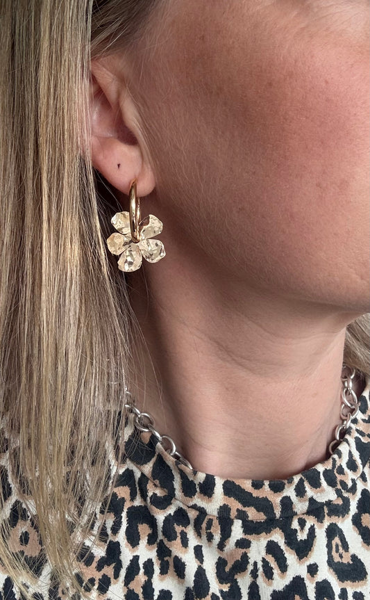 Luxe Gold Texture Floral Hoops