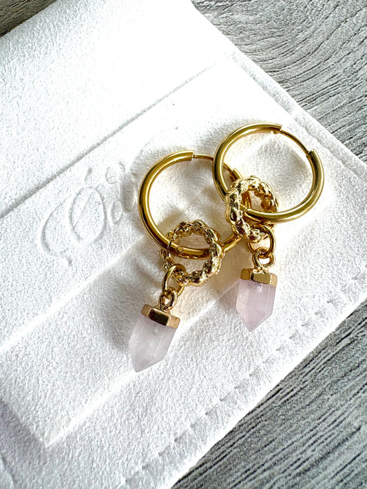 Rose Quartz Point Gemstone Charm Earrings