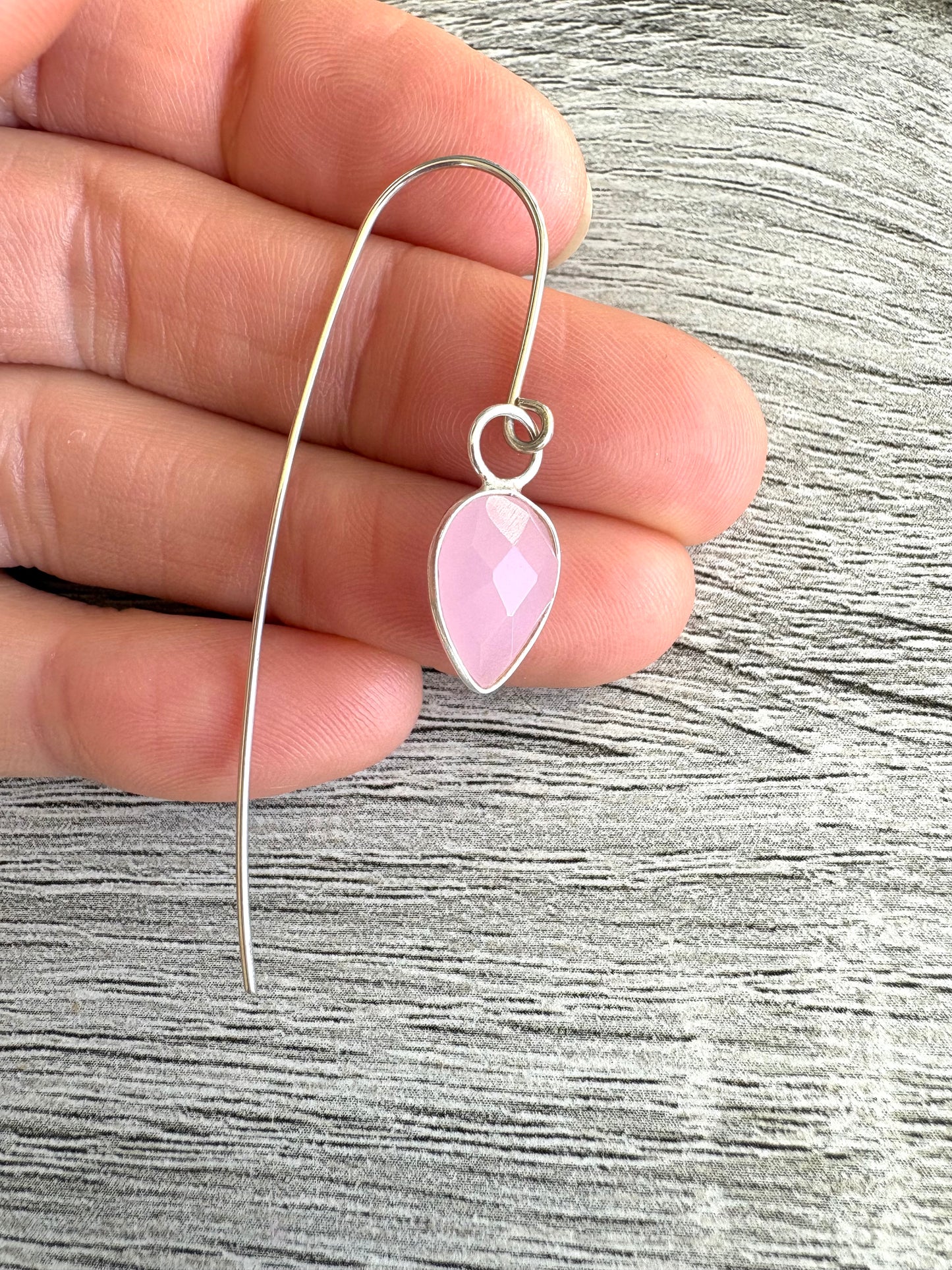 Pink Chalcedony Teardrops on 925 Sterling Silver Statement Ear wires