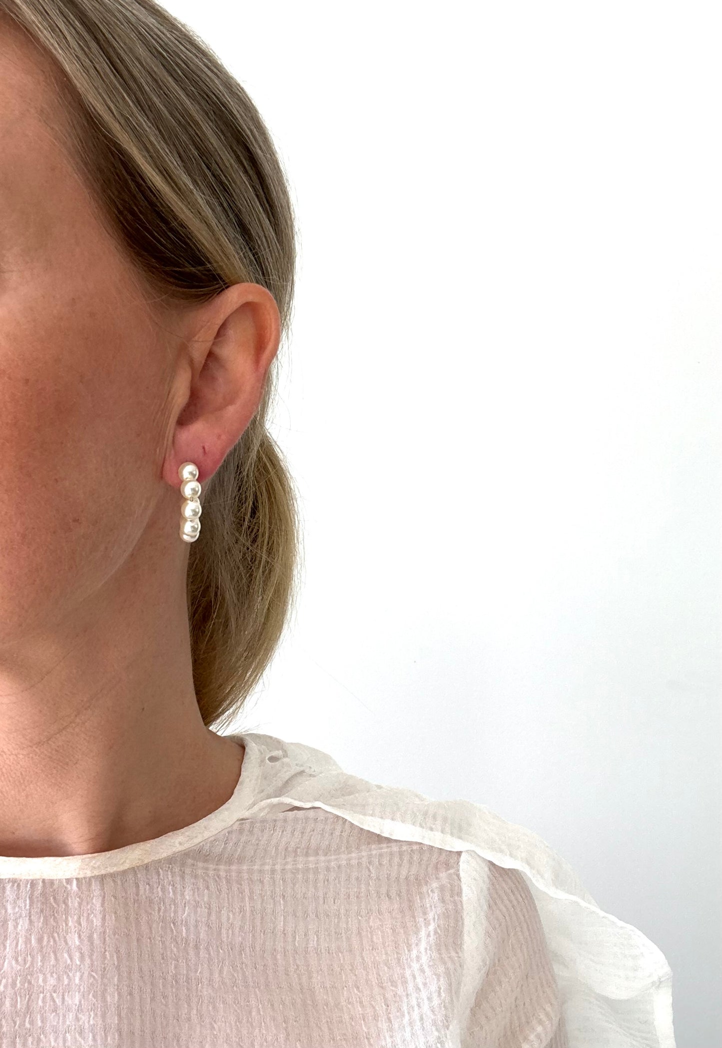 Cream Swarovski White Pearl Moon Hoops