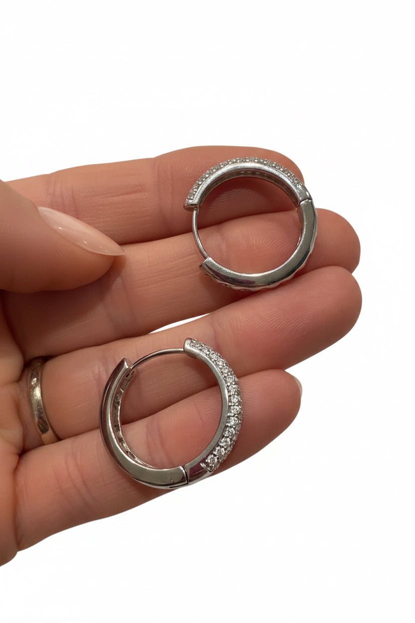 Cubic Zirconia Sparkle Encrusted Hoops Silver