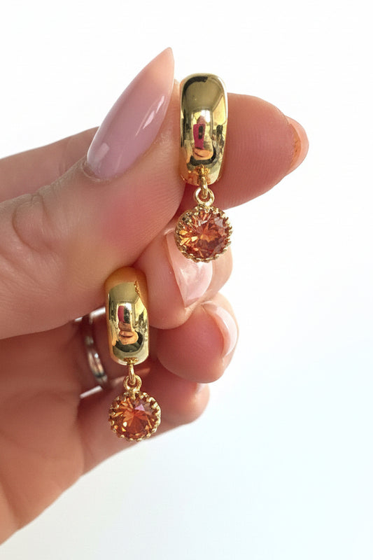 Apricot Amber Rounds on Gold Huggies