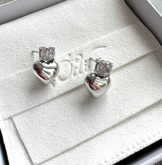 Love Drops Stainless Steel and Cubic Zirconia Earrings