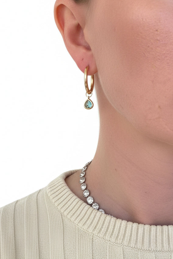 Aquamarine Water drop Hoops Gold