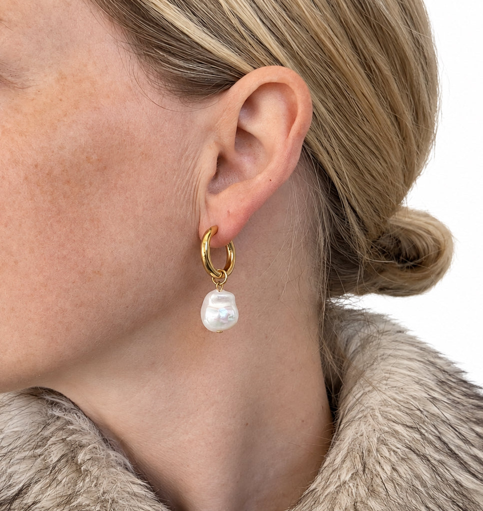 Baroque Pearl Hoops- Multiple Colour options