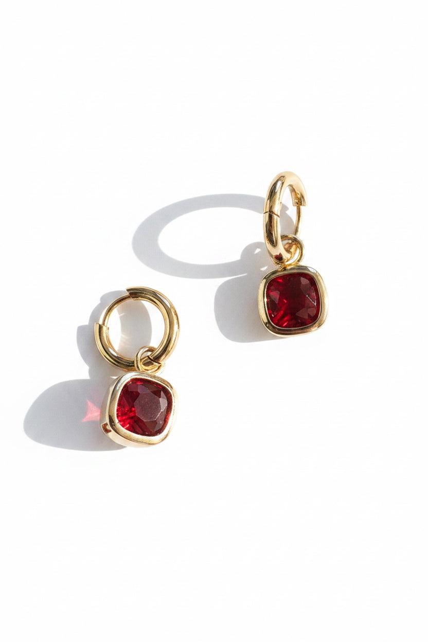 Glass Cushion Hoops Vintage Red- Gold
