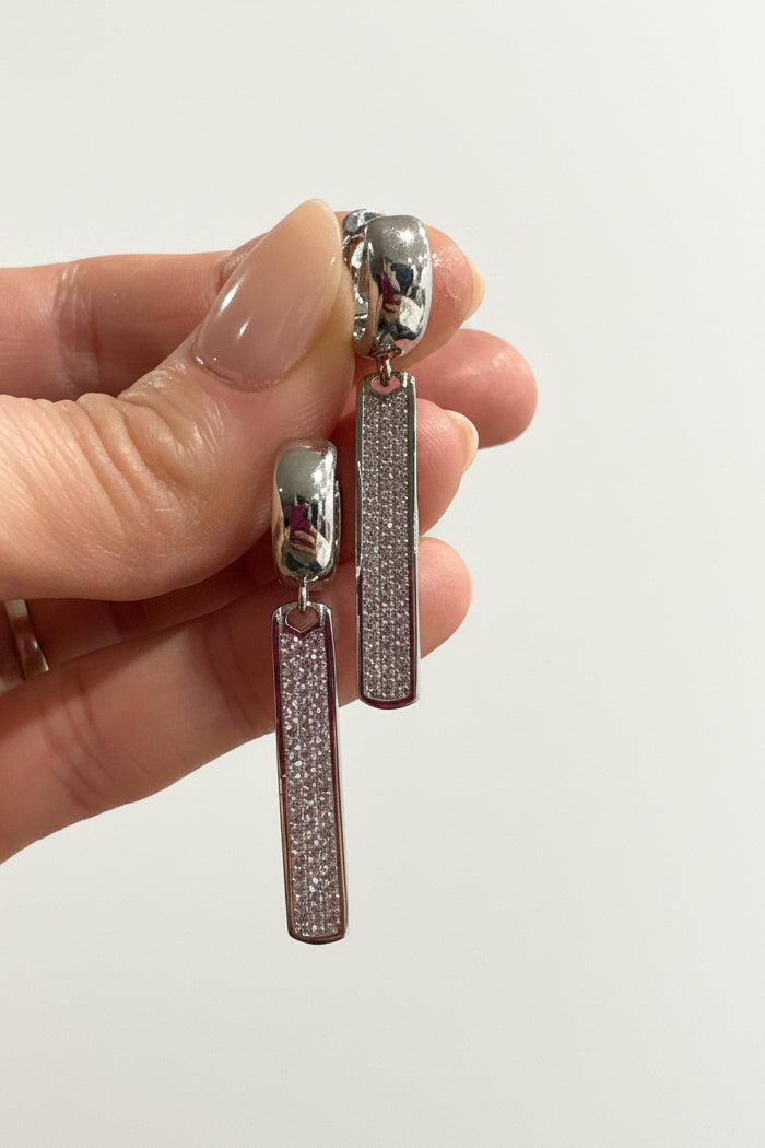 Sparkle Encrusted Bar Earrings Silver
