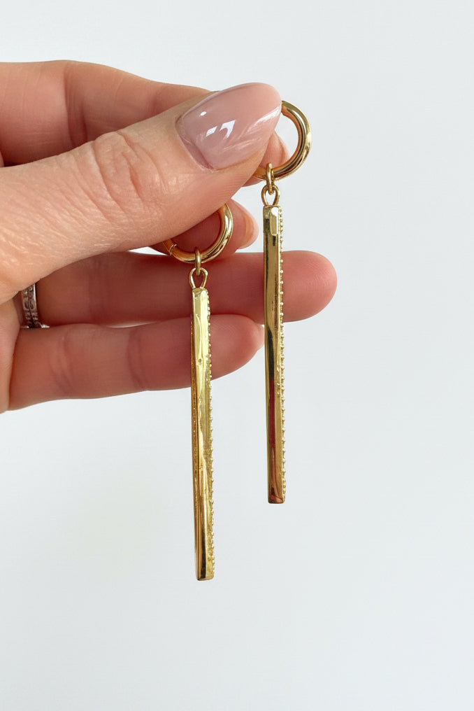 Sparkle encrusted Luxe Spike Earrings Long- Gold or Silver