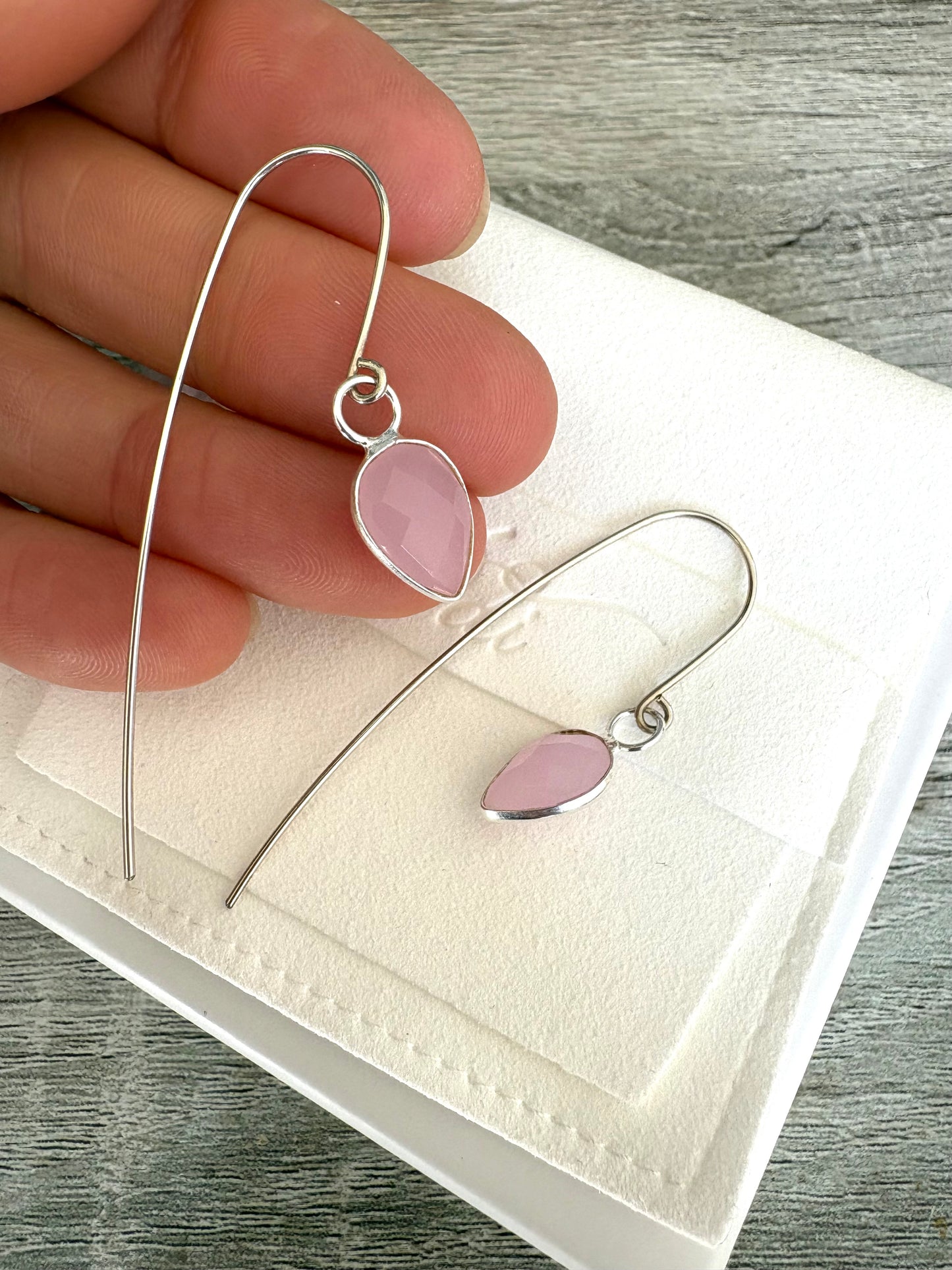 Pink Chalcedony Teardrops on 925 Sterling Silver Statement Ear wires