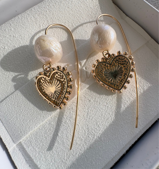 Vintage Heart Statement Pearl Earrings