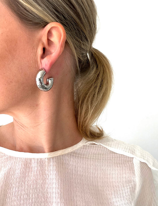 Hammered Stainless Steel Hoop Earrings
