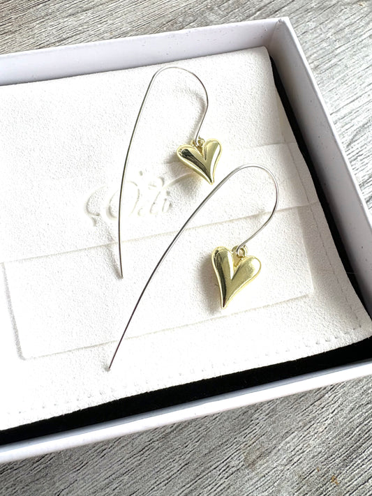 Contrasts Modern Hearts- Earrings-Gold & Sterling Silver