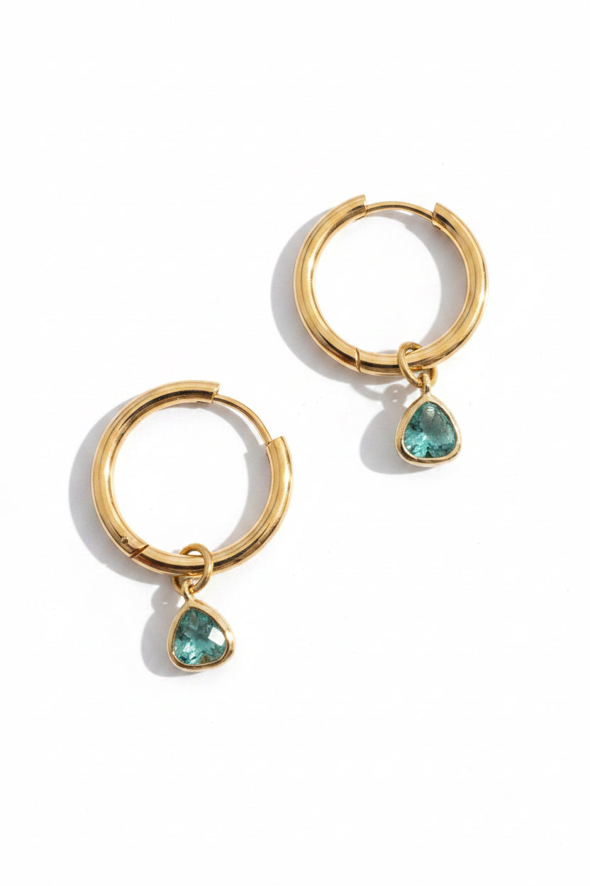 Aquamarine Water drop Hoops Gold