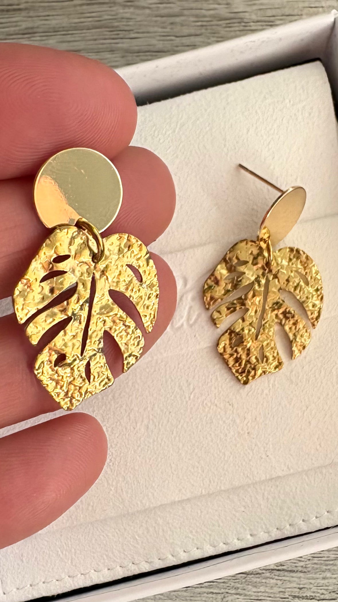 Gold Monstera Stud Earrings