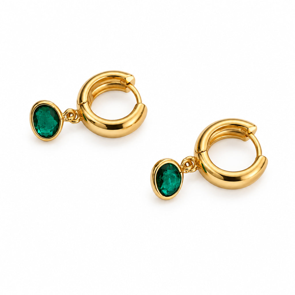 Emerald Droplet Jewel on Huggies Gold