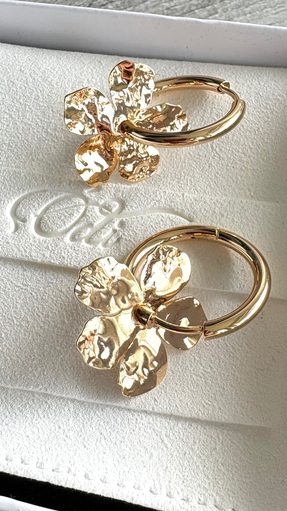 Luxe Gold Texture Floral Hoops