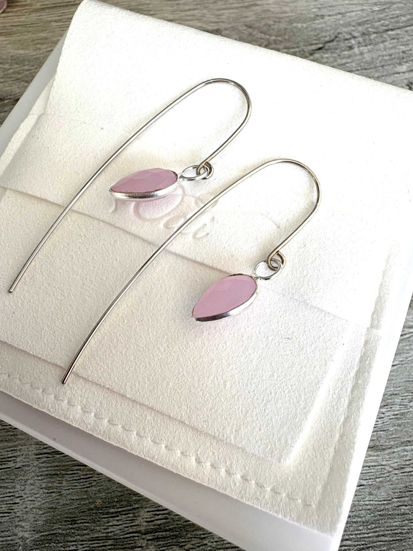 Pink Chalcedony Teardrops on 925 Sterling Silver Statement Ear wires