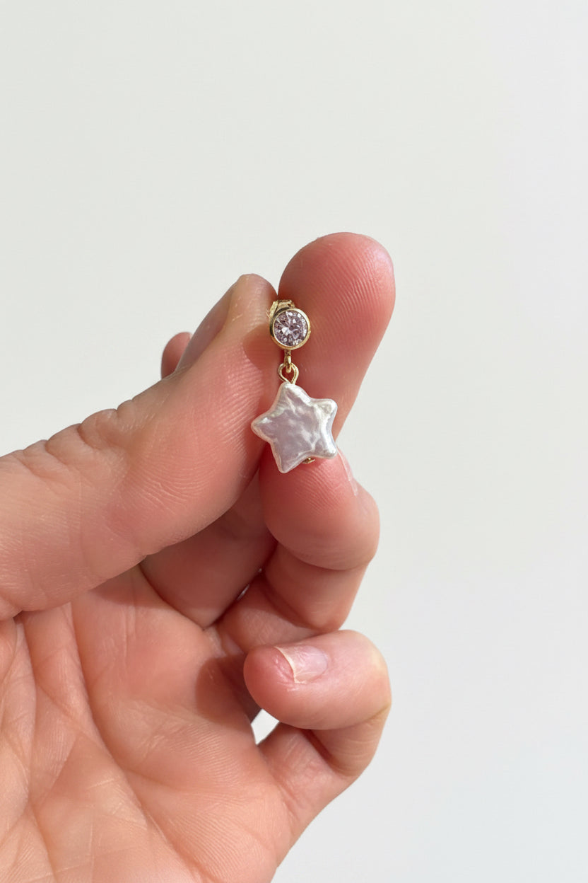 Zirconia 14karat gold Filled pearl star studs
