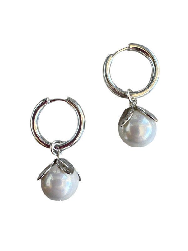 Botanical Pearl Hoops Silver or Gold