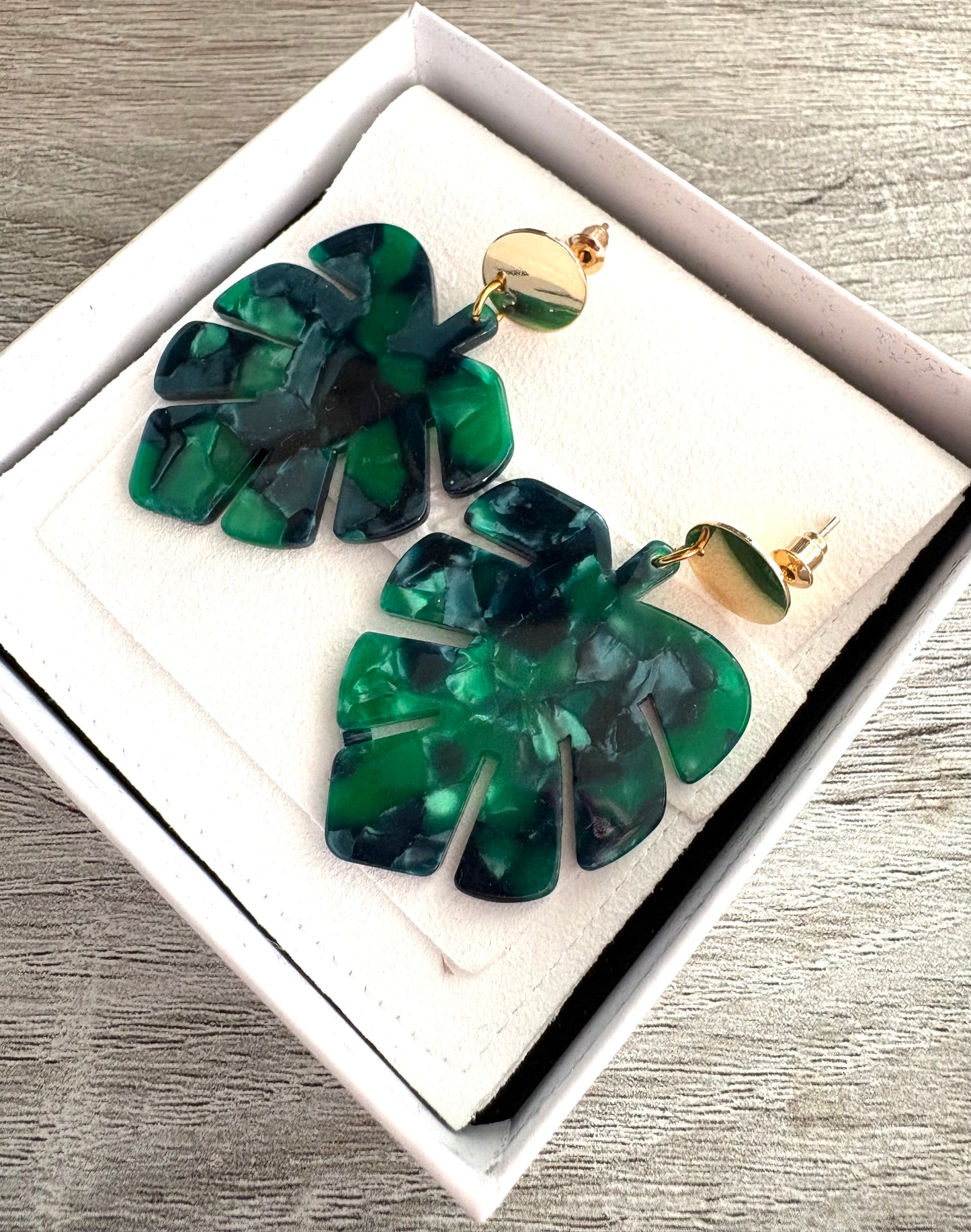 Large Green Monstera Leaf Earrings