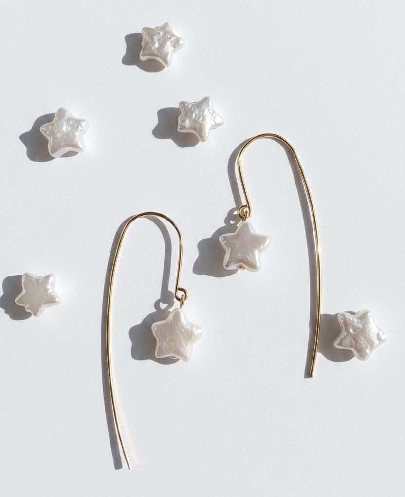 Real Fresh Water Star Pearl 14 karat gold earrings