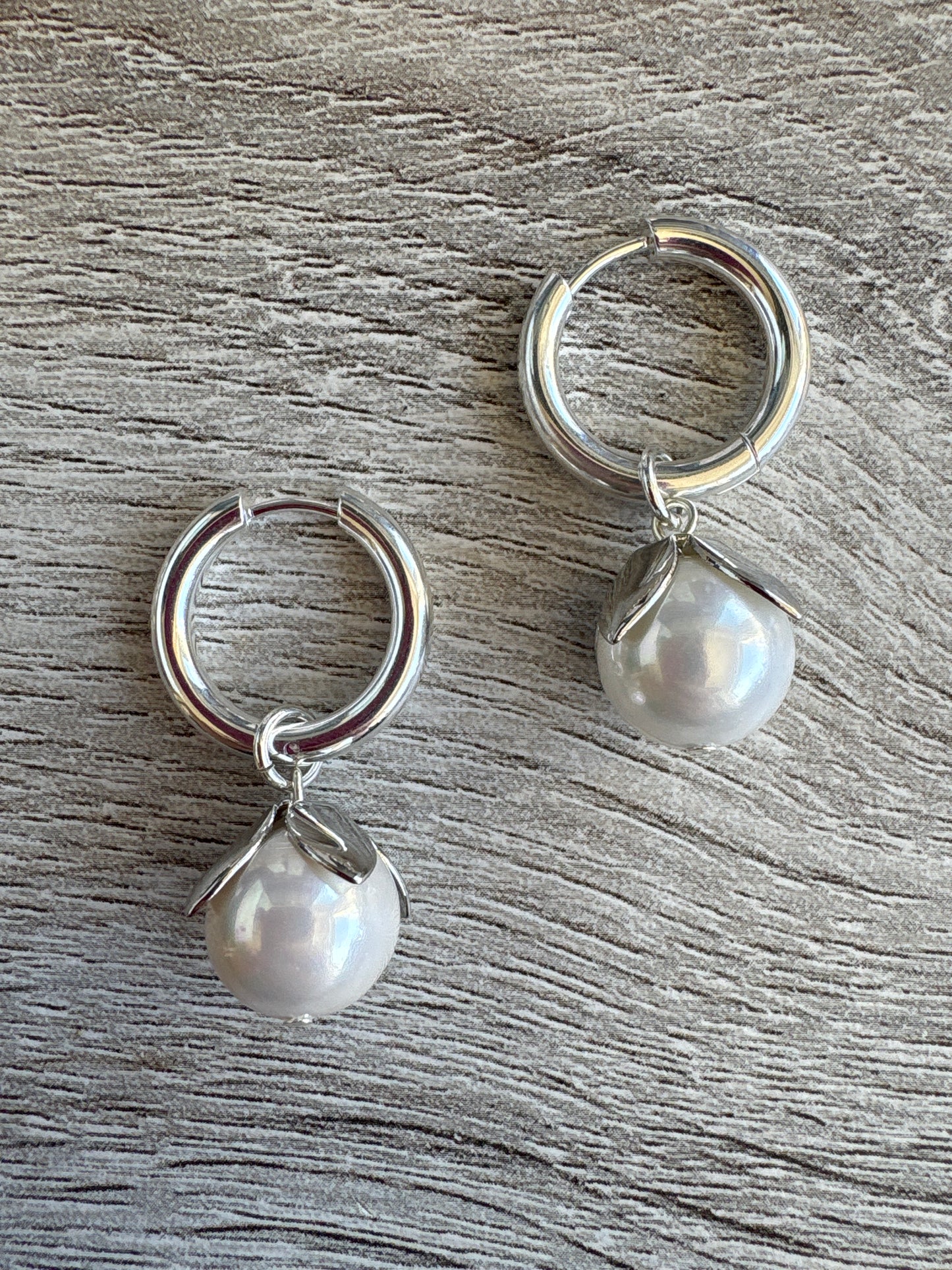 Botanical Pearl Hoops Silver or Gold