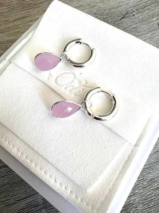 Pink Chalcedony drops on Huggies