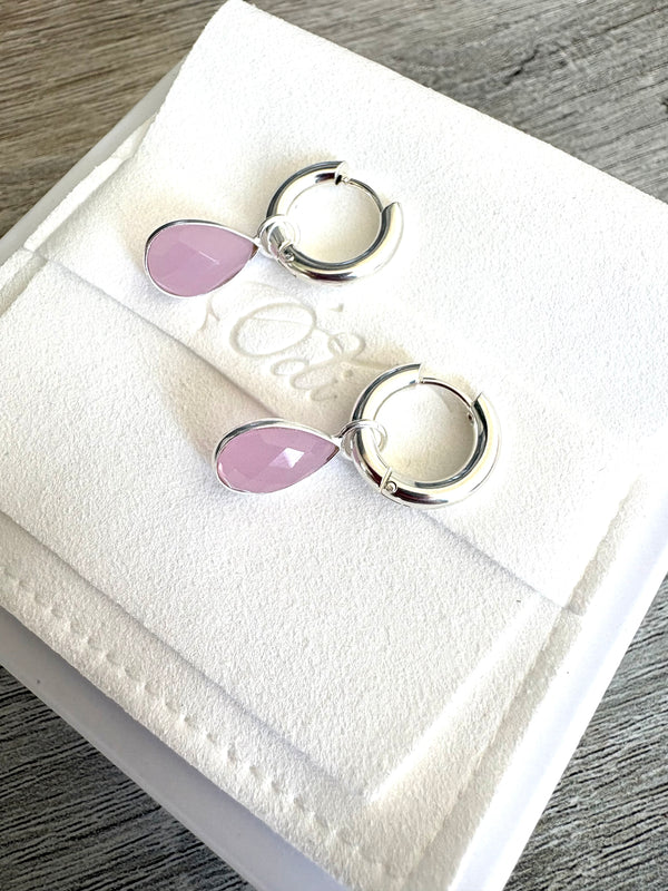 Pink Chalcedony drops on Huggies