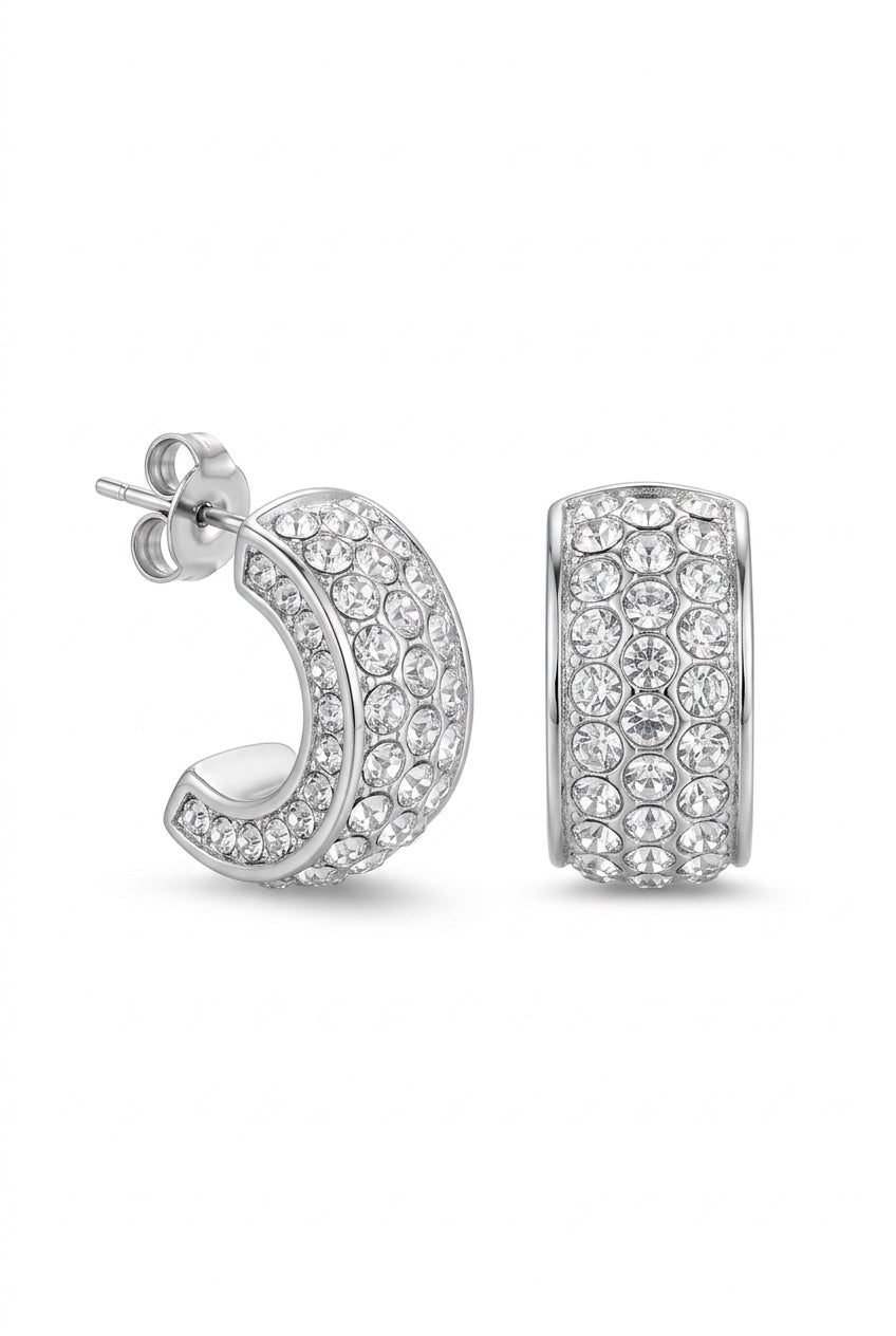 Cubric Zirconia Half Hoops Silver Stainless Steel