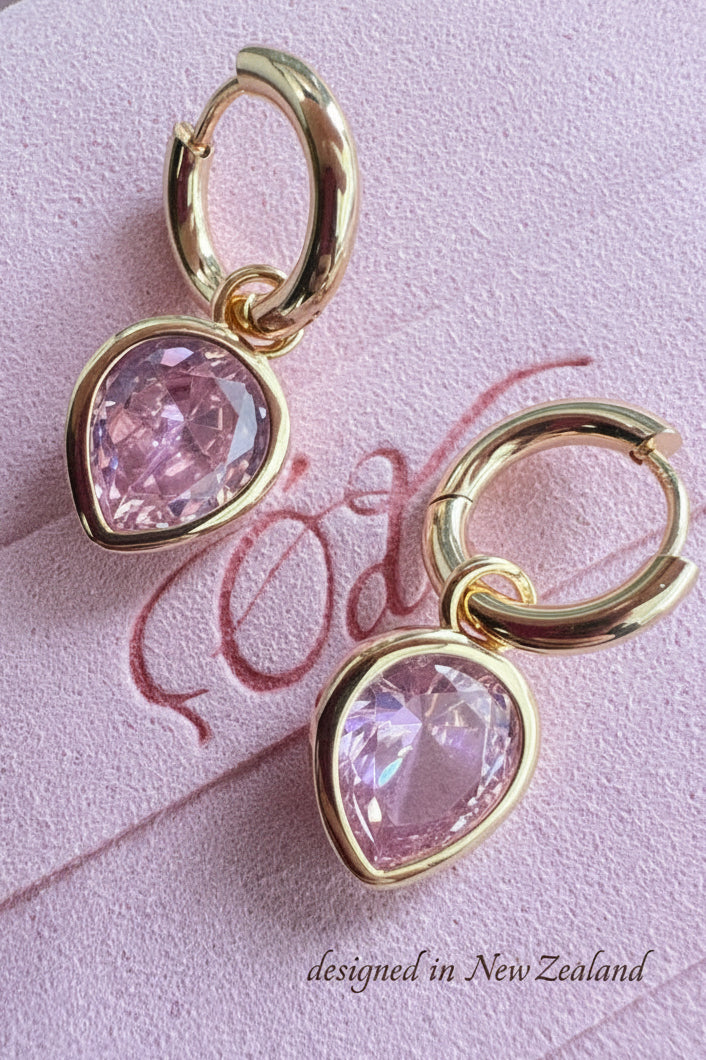 Rose Pink Dewdrop Huggies Gold
