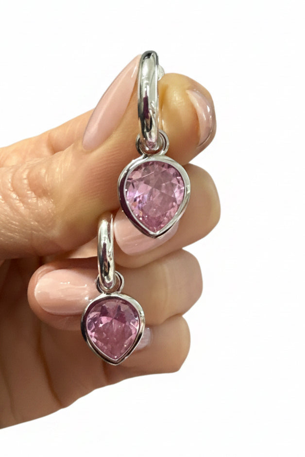 Rose Pink Dewdrop Huggies Silver