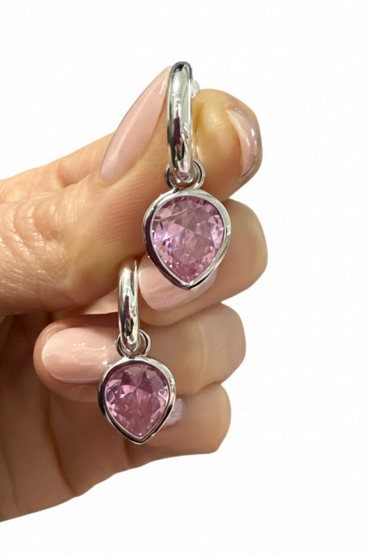 Rose Pink Dewdrop Huggies Silver