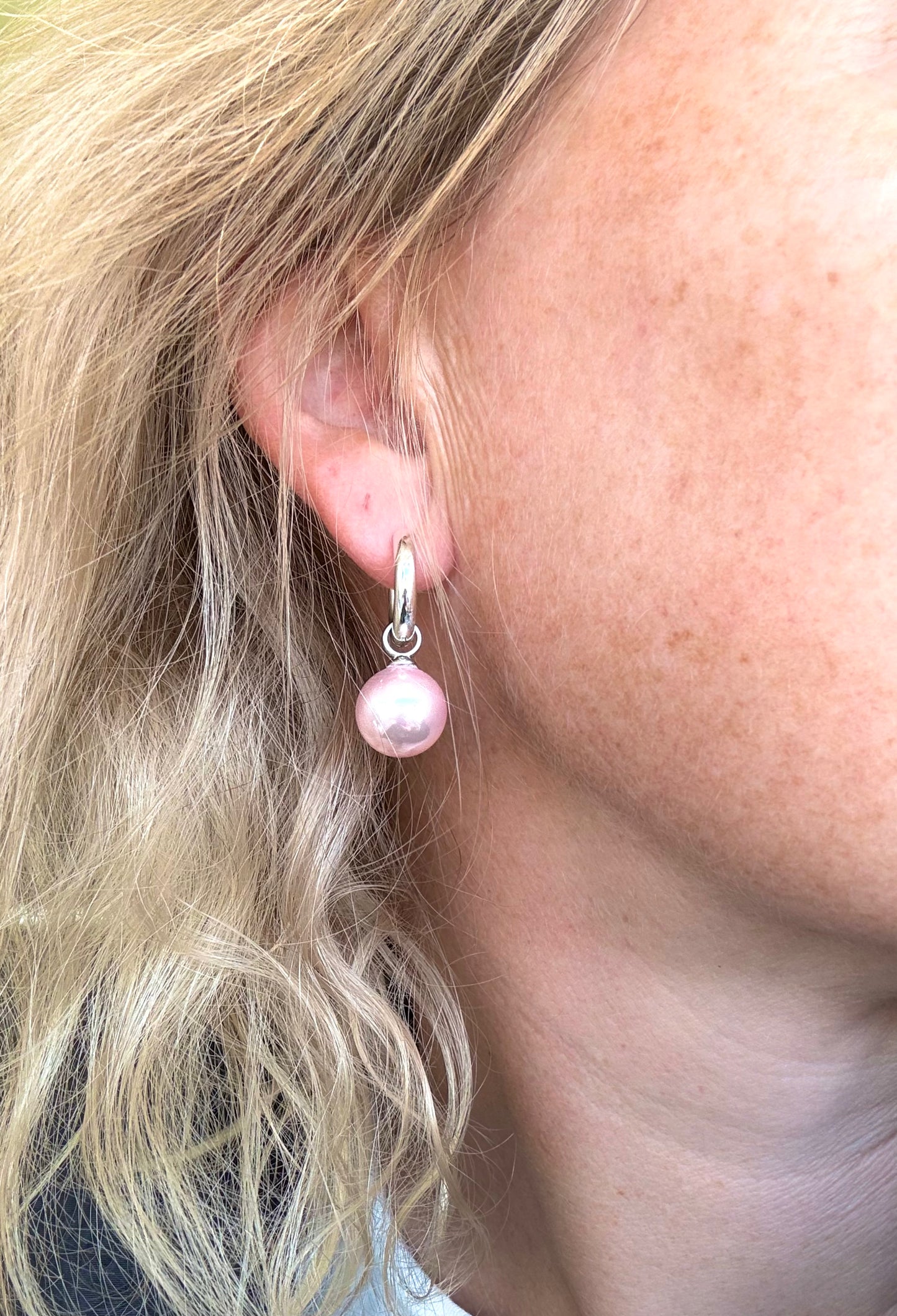 Blush Pink Pearl Silver Huggies