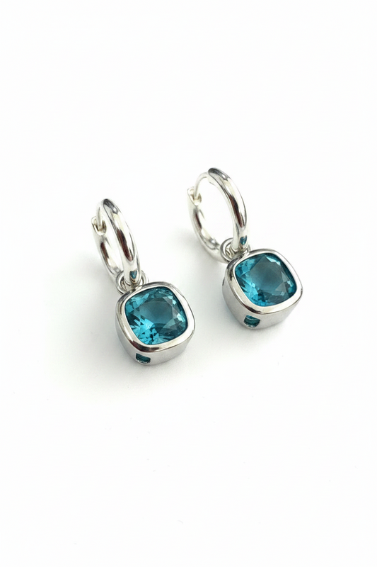 Glass Cushion Hoops Silver/Aqua