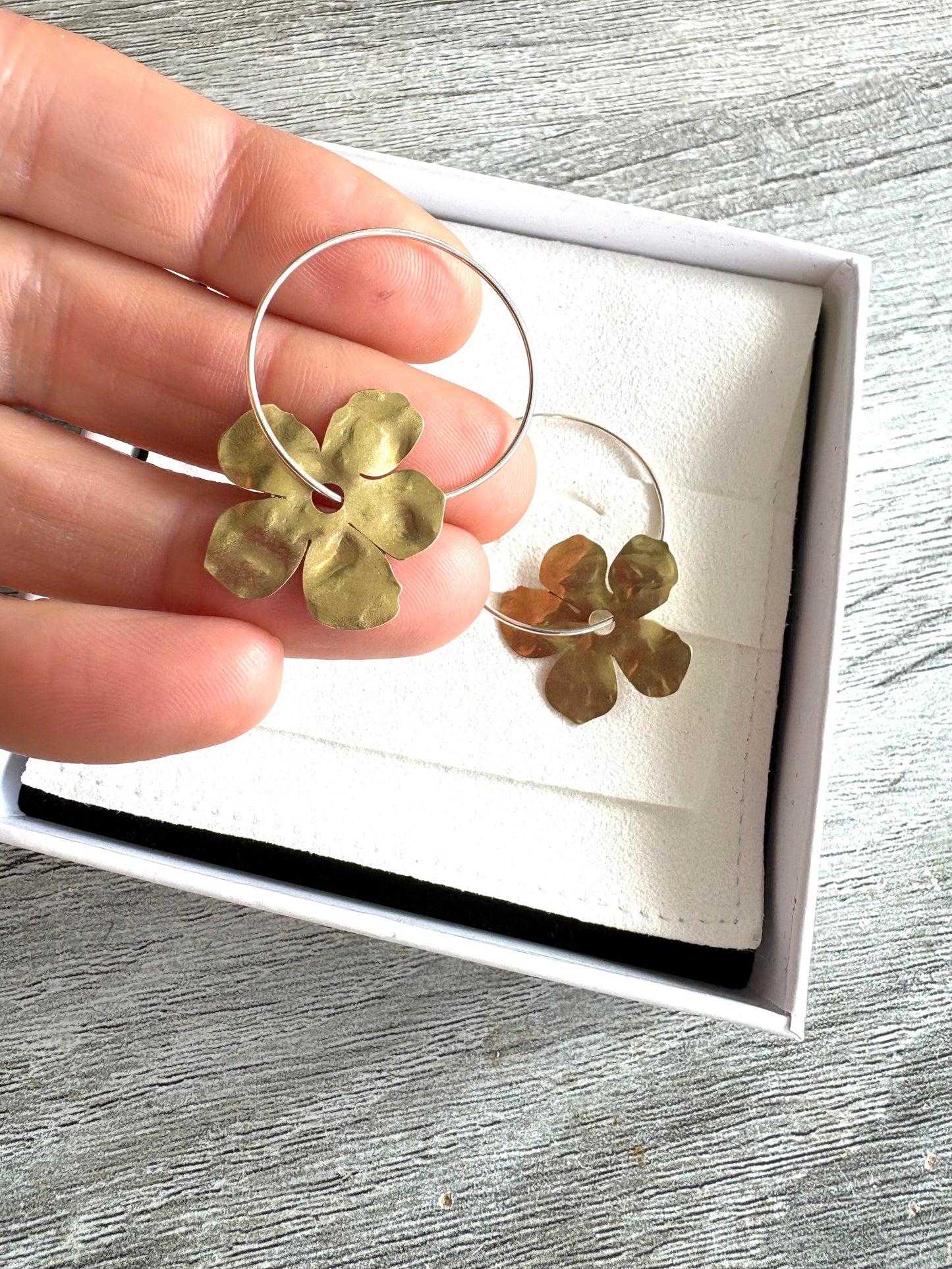 Daisy Hoops Sterling Silver and brass Contrasts Collection