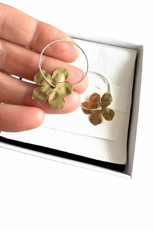 Daisy Hoops Sterling Silver and brass Contrasts Collection