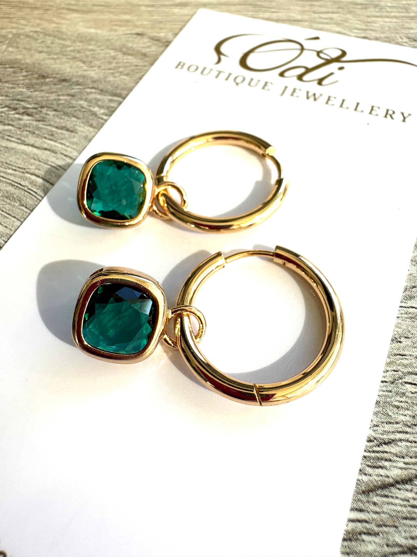 Glass Cushion Hoops Emerald Green