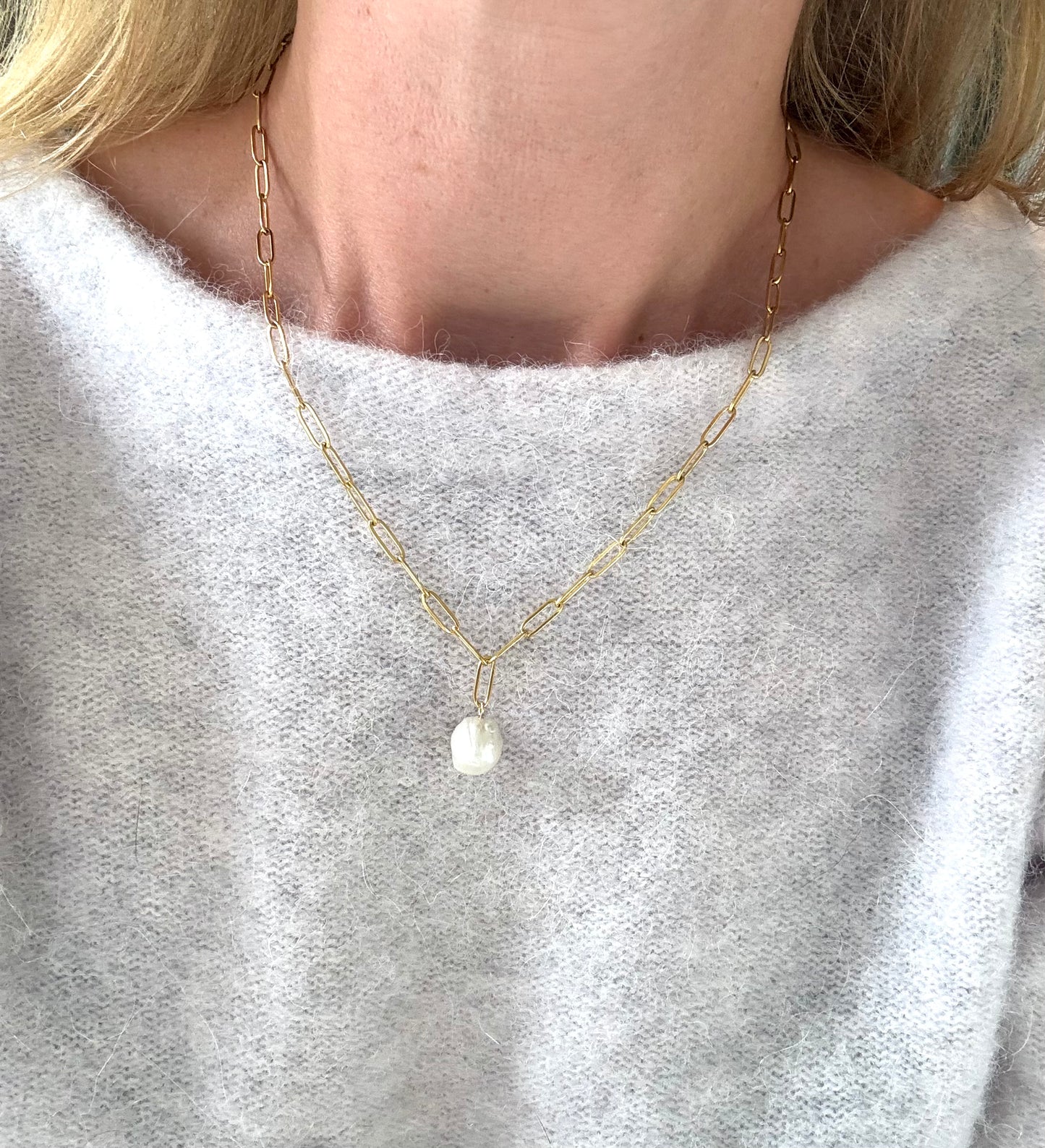 Fresh Water Pearl Paperclip Chain Necklace