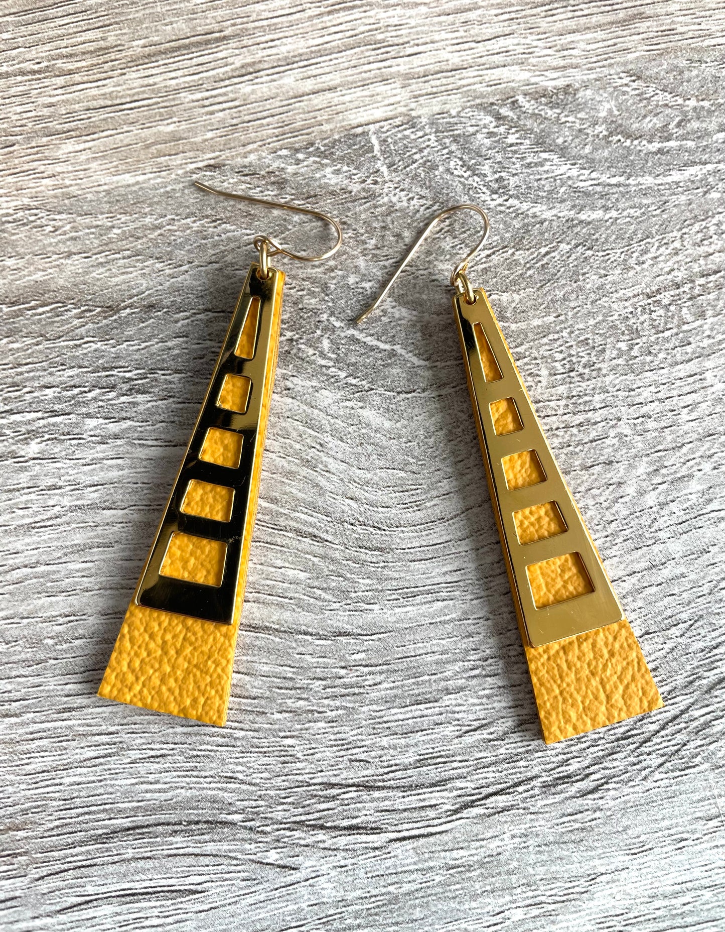 Tower Earrings -Mustard yellow- open work Version