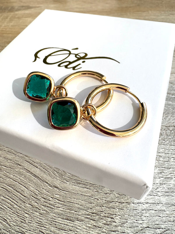 Glass Cushion Hoops Emerald Green