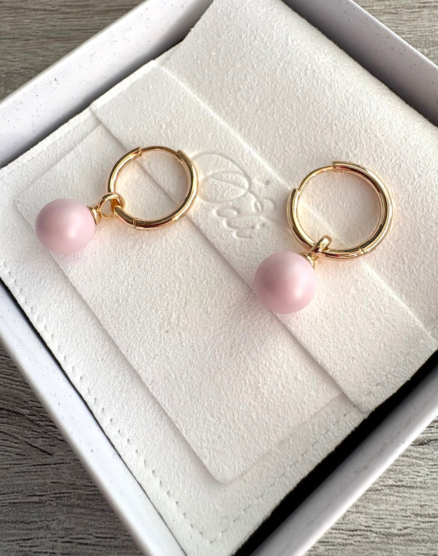 Baby Pink Pearl Rounds Gold Hoops